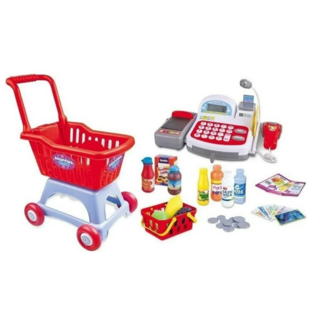 Set De Caja Registradora Y Carro De Supermercado Grande