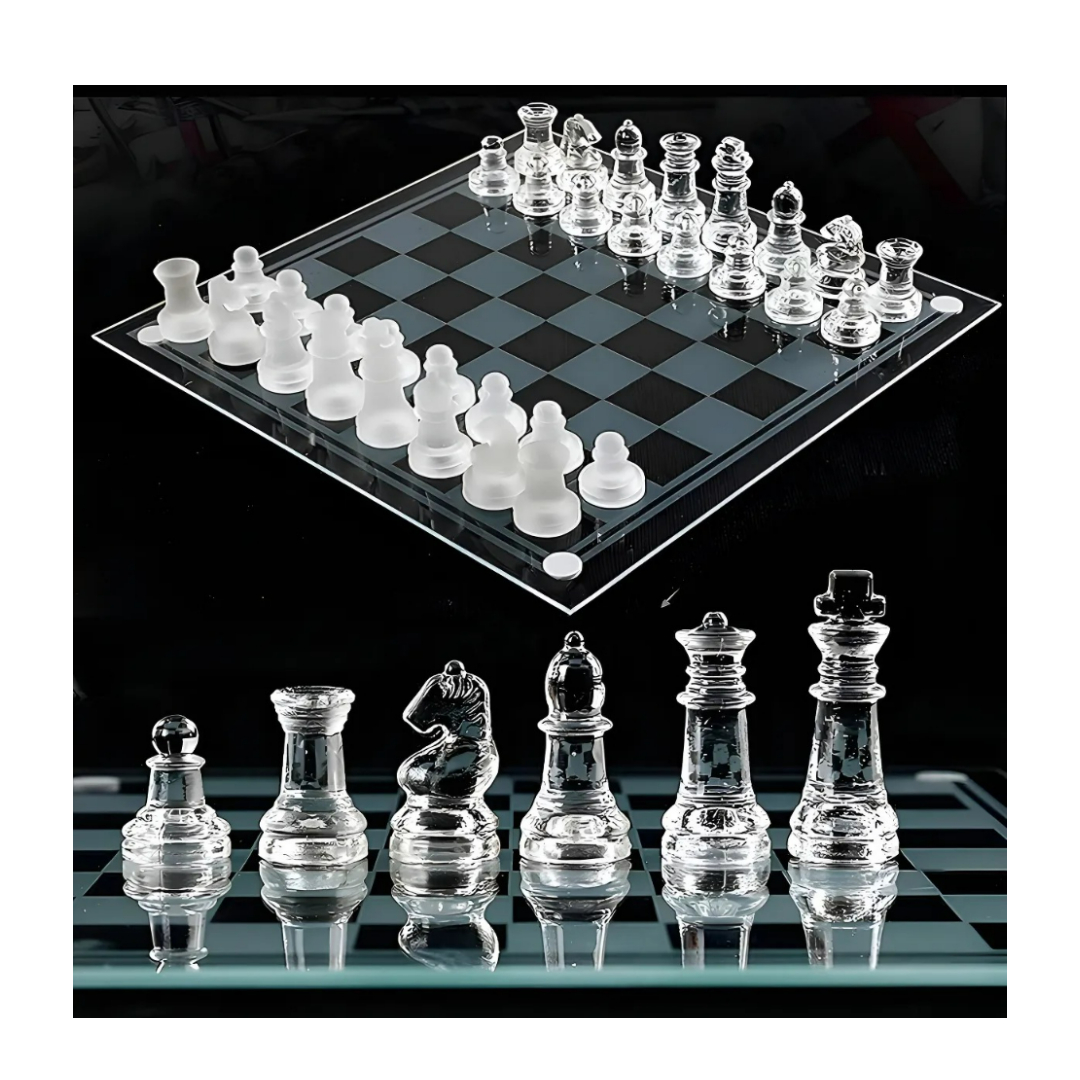 Ajedrez Cristal Calidad 26 X 26 Cristal Juego Mesa Lujo