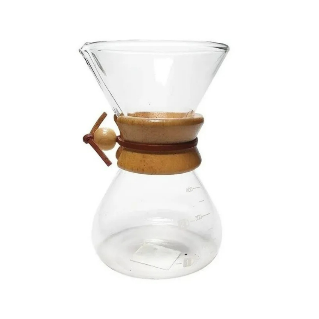 Cafetera Por Goteo 400 Ml Vidrio - Cuero Y Madera