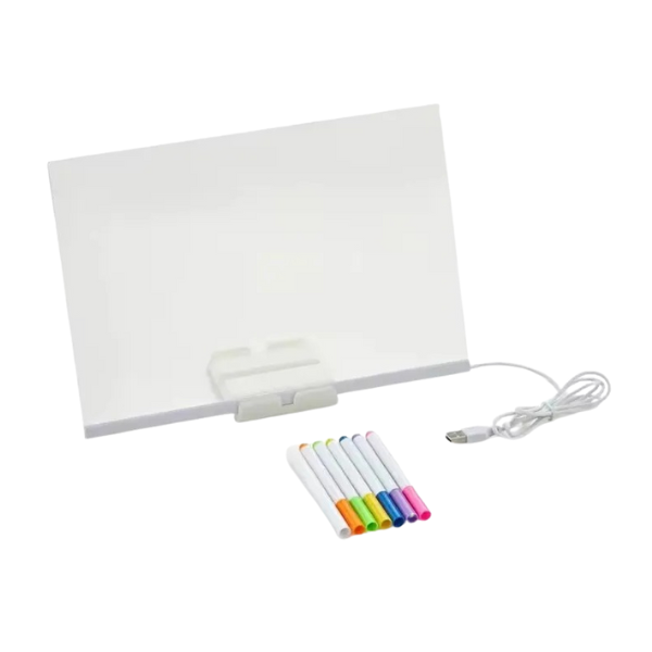 Pizarra Led Acrilica 20x30 Cm Transparente C/ Luz + Colores