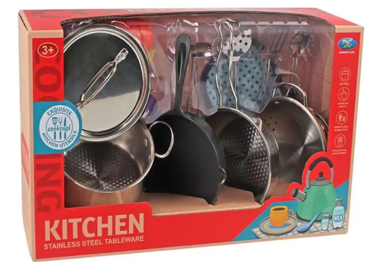 Set De Cocina Ollas Piezas Acero Inoxidable Juguete Niños