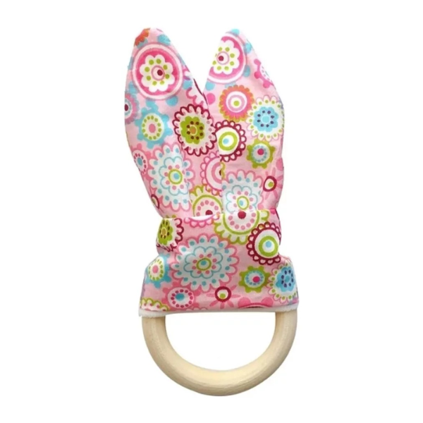 anillo mordedor de madera para bebe conejito