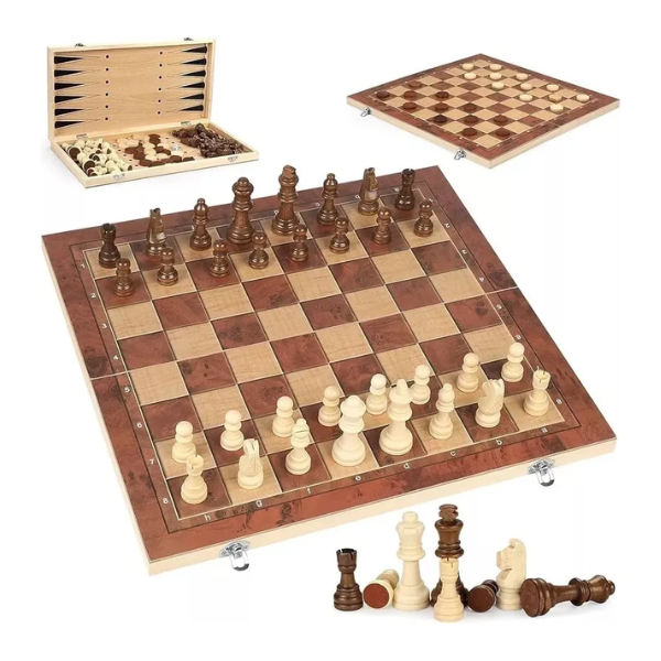 Ajedrez Madera 40x40 3 Juegos En 1 Ajedrez Grande