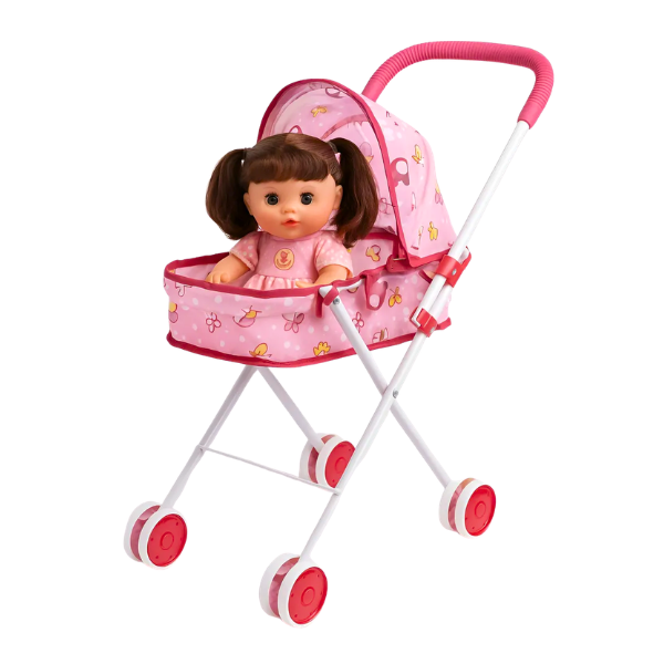 Coche Cuna Metalico De Juguete Con Muñeca