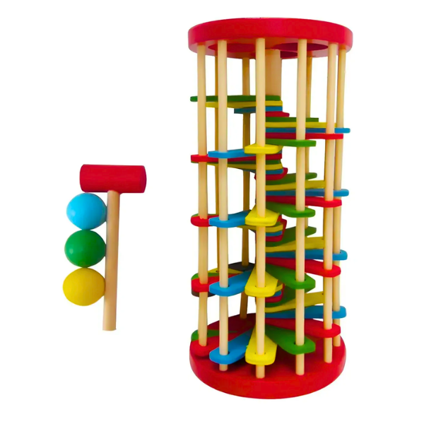 Torre Pista De Bolas Madera Juguete Sensorial Martillo Bebé