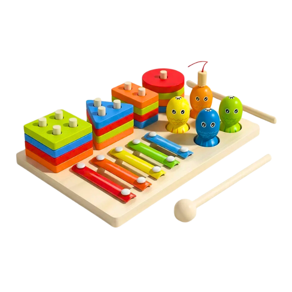 Juego Didáctico Madera 7 En 1 Pesca Xilófono Encaje Infantil