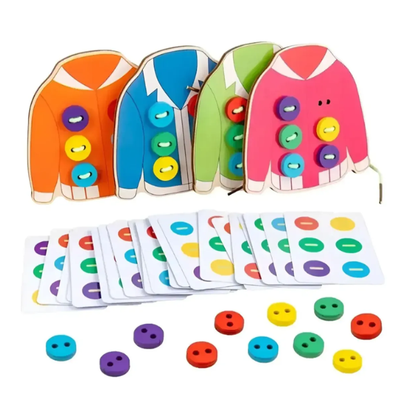 Juego Enhebrar Didáctico Motricidad Fina Maderas Botones