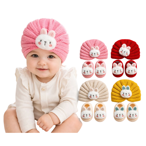 Set Turbante Bebé + Calcetines Conejo Invierno