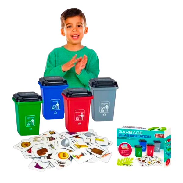 Juego Educativo Clasificación De Basura Con 4 Botes Tarjetas