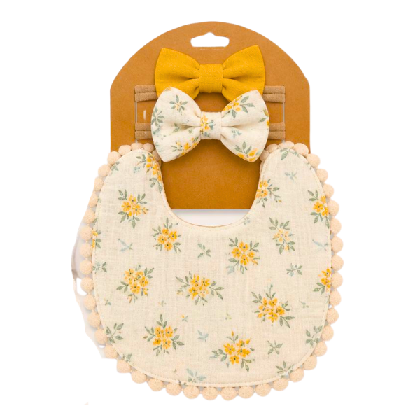 Set Babero + 2 Cintillos Bebé Niña Algodón Colores