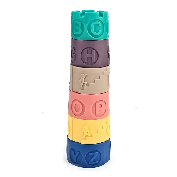 Torre Apilable De Goma Bebe Encastre Letras X6
