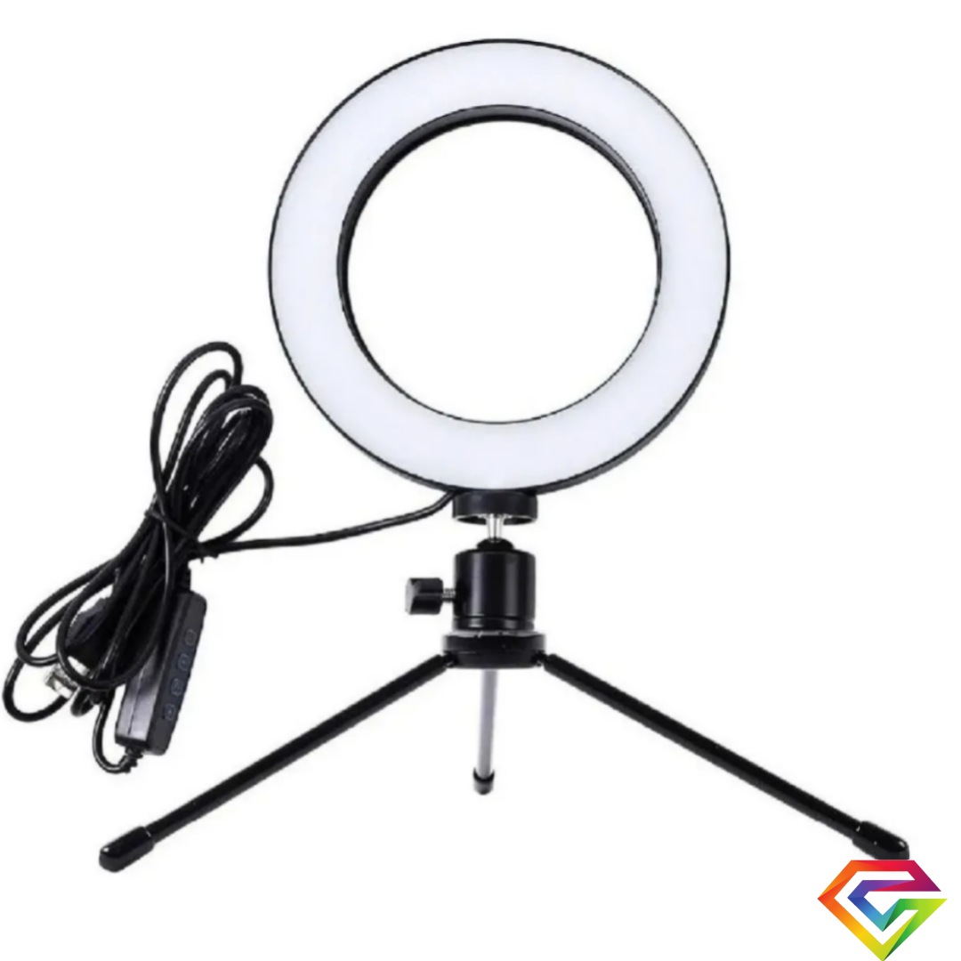 Mini aro de luz led selfie 3 tonos mesa 