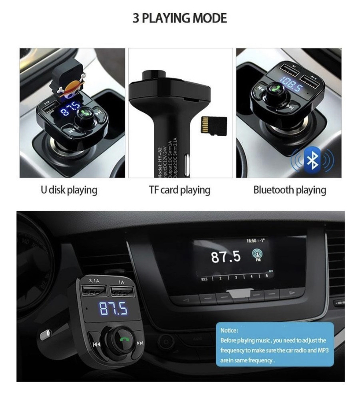 Receptor Bluetooth autos transmisor fm mp3 carga rápida usb