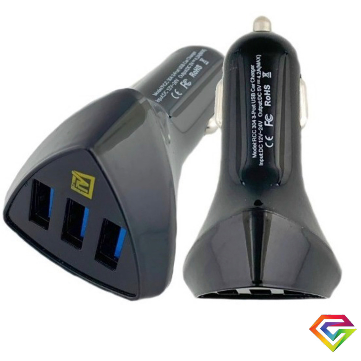 Cargador USB, doble conector tipos A/C, 12/24V, instalación frontal