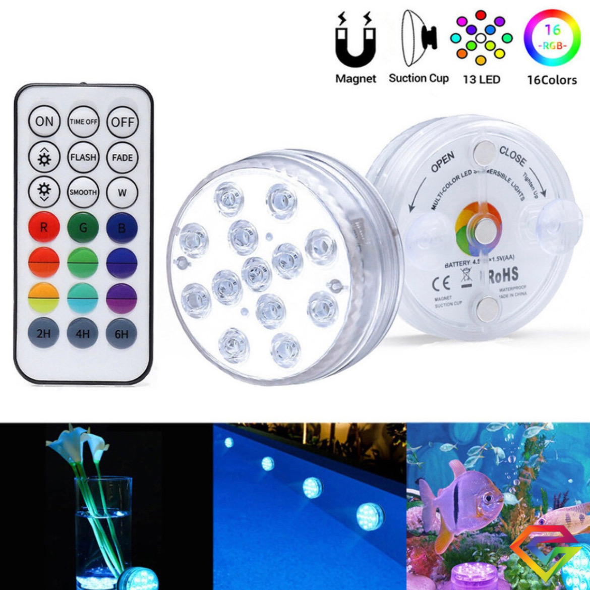 LUZ LED RGB P/PISCINA A PILA C/CONTROL