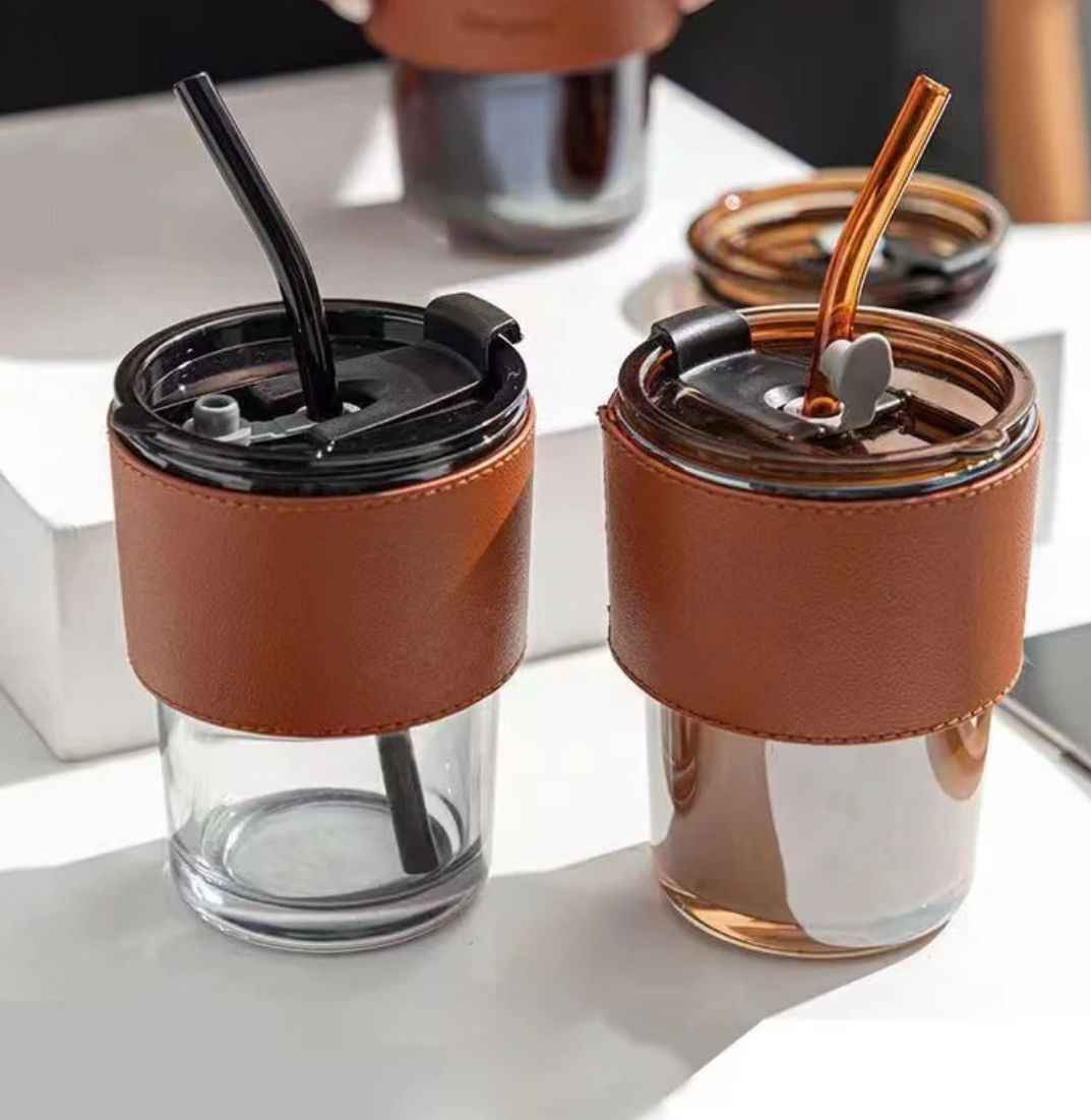 Vaso Taza Mug De Vidrio Con Tapa Hermética Y Bombilla 400 Ml