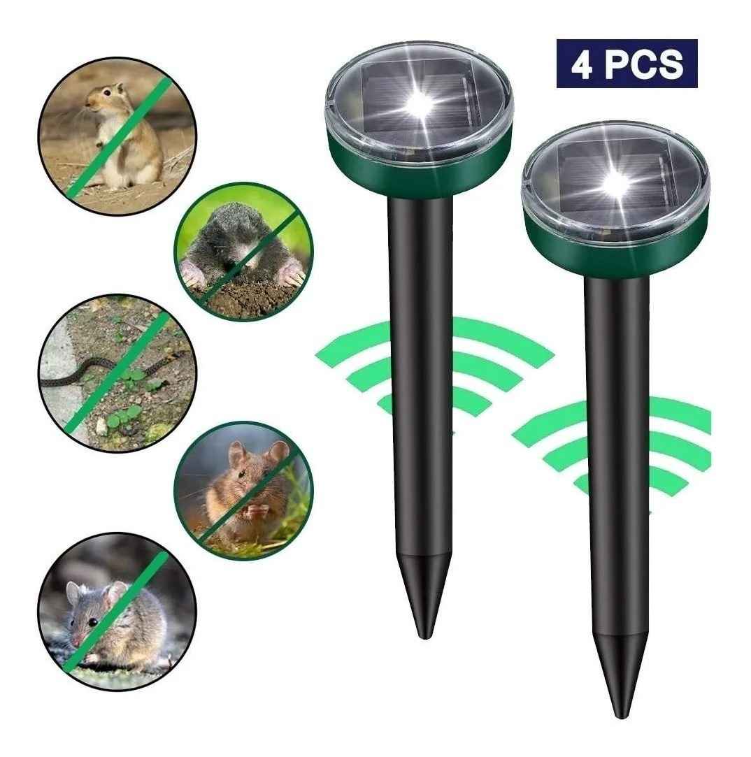 4 Estacas Solar Luz Led Con Repelente Ratas Ratones Roedores