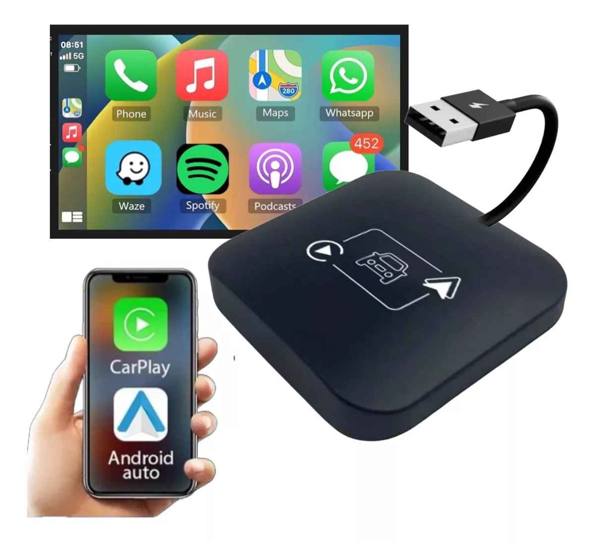 Car Play Para: iPhone / Android Auto De Cable A Inalambrico