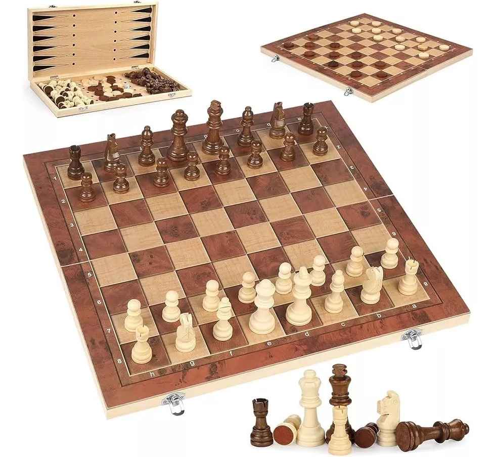 Ajedrez Madera 40x40 3 Juegos En 1 Ajedrez Grande
