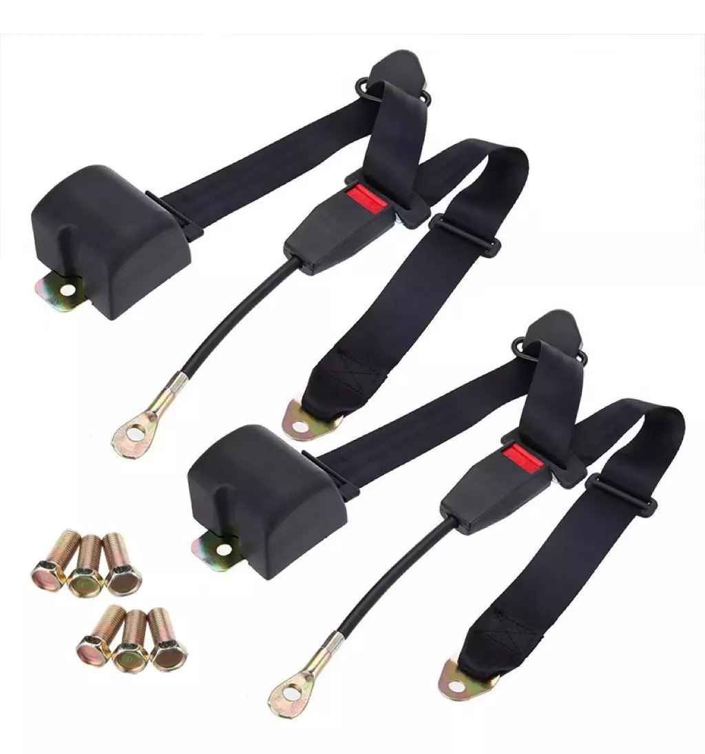 Par Cinturones Seguridad Universal 3 Puntos Negro Retractil