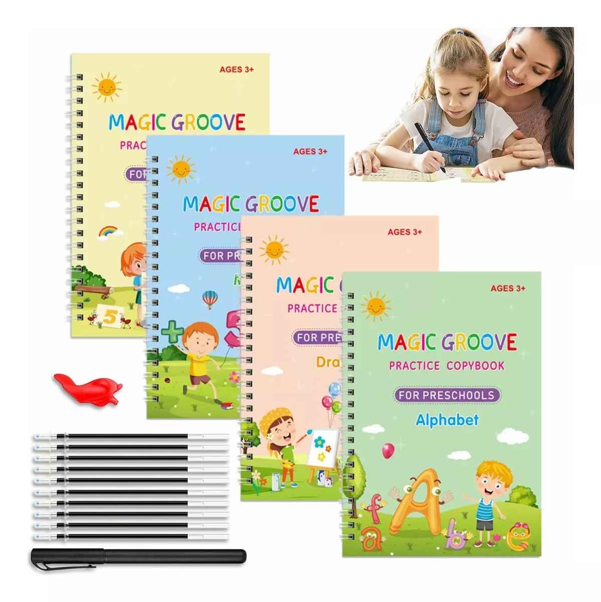 Set 4 Cuadernos Magicos Caligrafia Aprendizaje Reutilzable