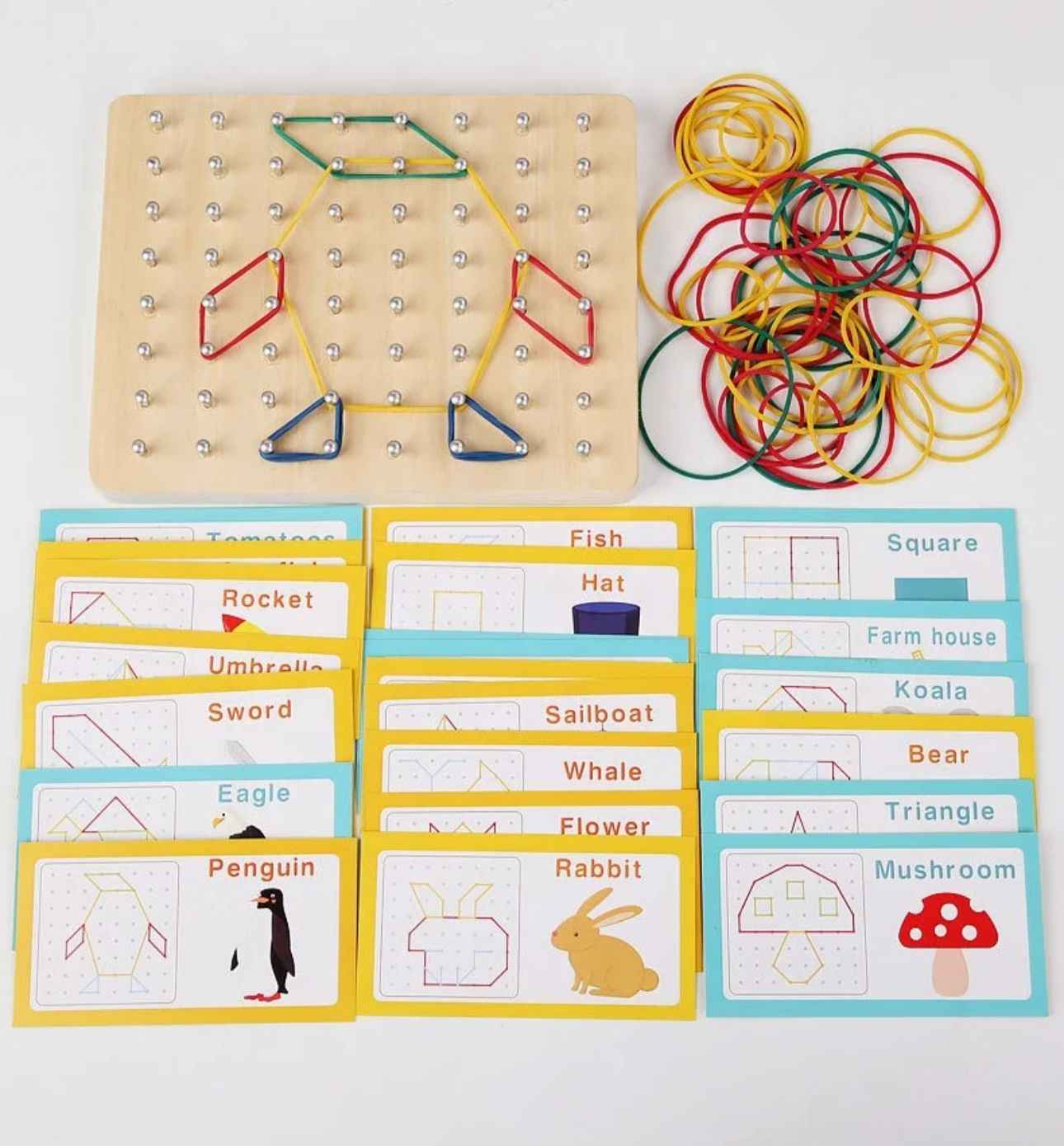 Juguetes De Madera Con Geoplanos Con Tarjetas De Patrones