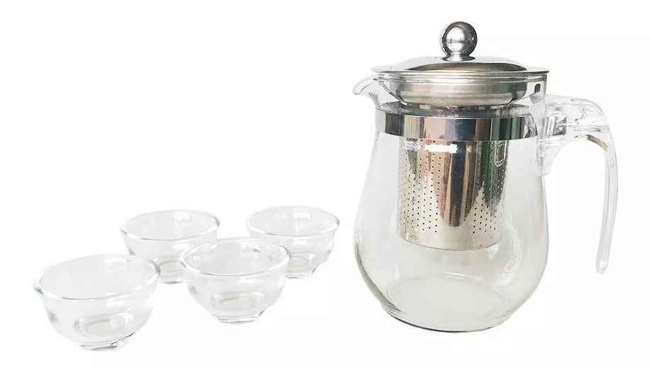Tetera Infusora 500ml Vintage Vidrio Templado + 4 Tacitas