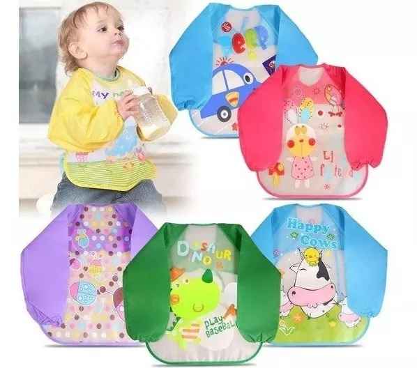 Delantal O Baberos Mangas Largas Impermeable Bebés Y Niños