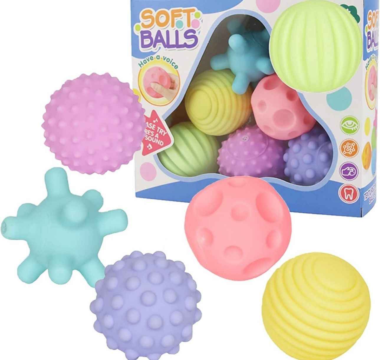 Set 6 Pelotas Texturizadas Soft Ball Juguetes Para Bebes
