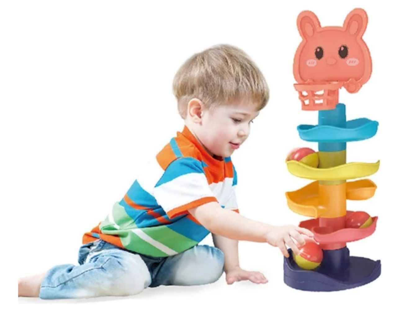 Juego Didáctico Bebe Torre Tobogán Mono Lanza Pelotas Gato