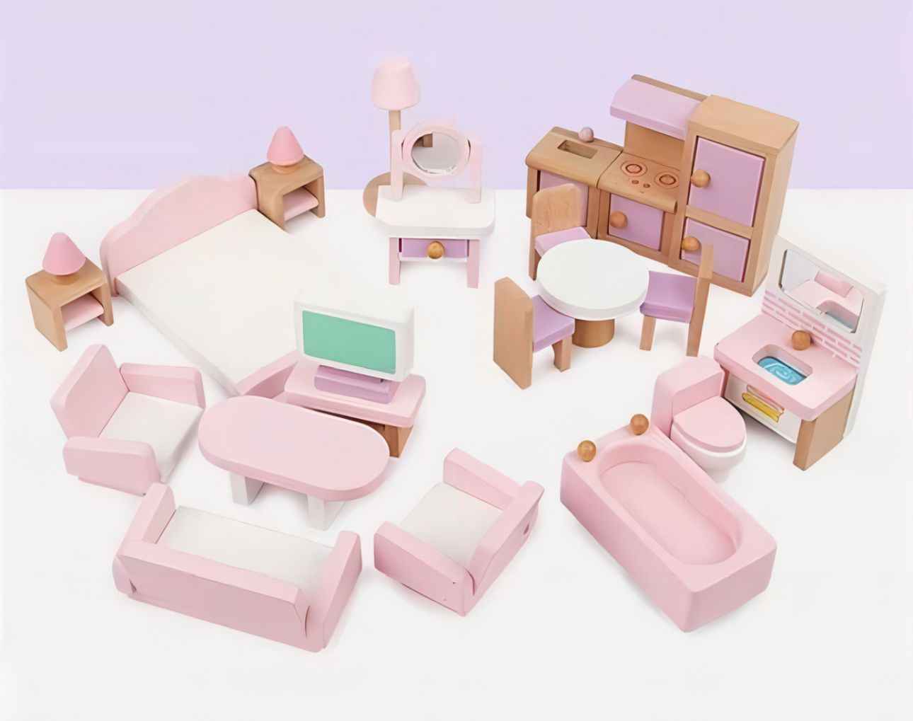 Set Muebles De Madera Para Casa Muñecas 22 Piezas Montessori