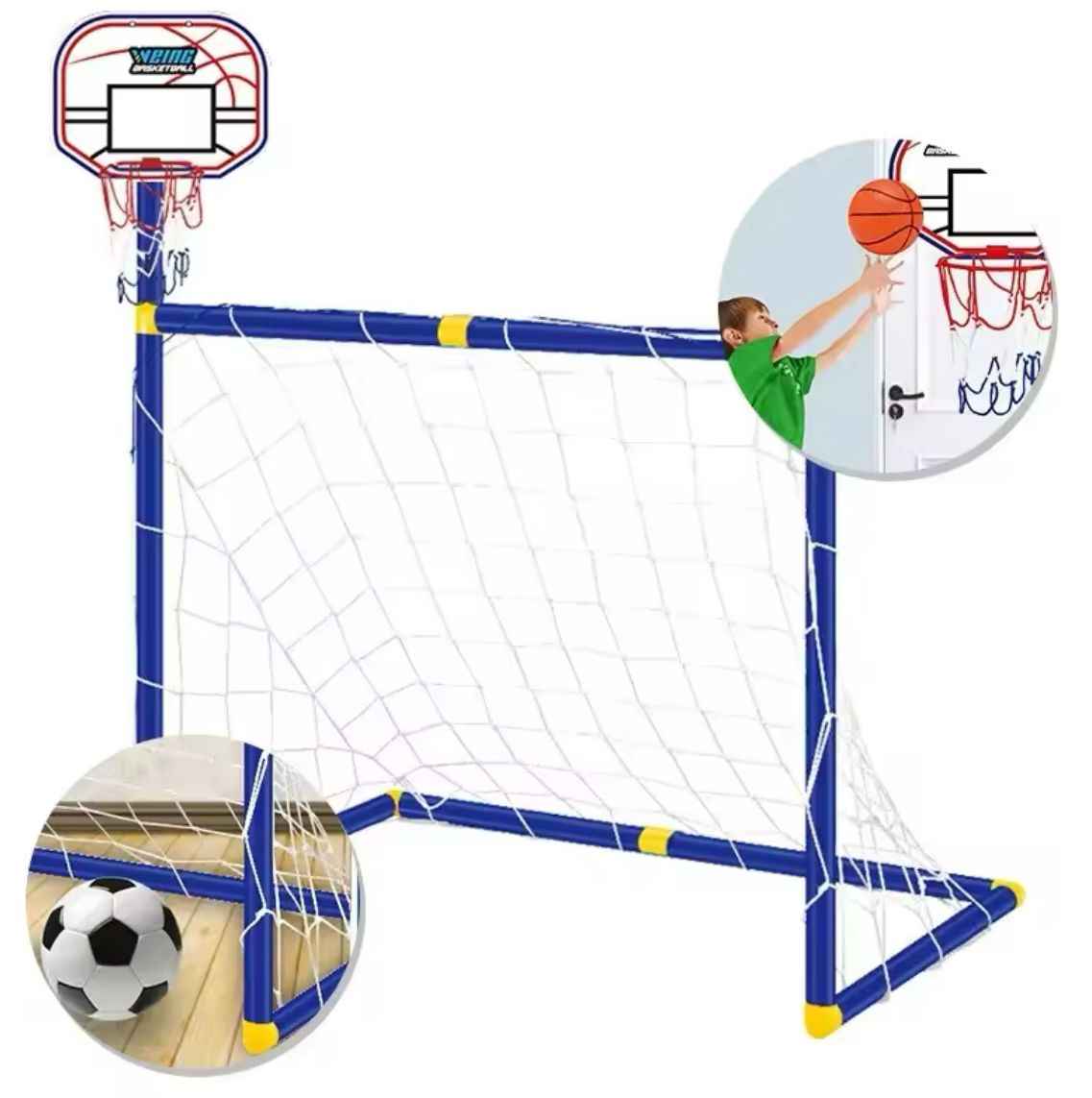 Juego De Fútbol Y Baloncesto Infantil 2x1 Portería Canasta