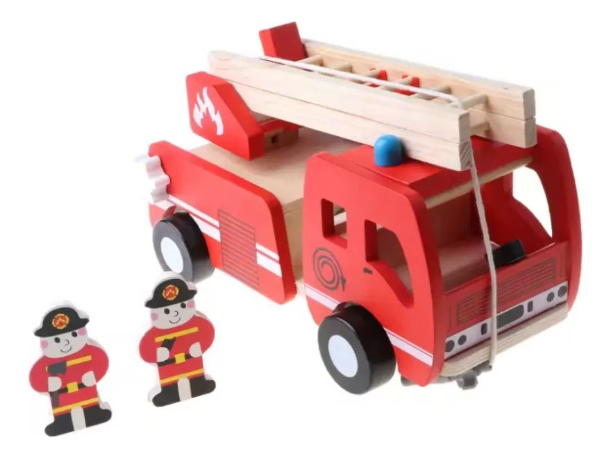 Carro Bomberos Madera Juguete Didáctico Montessori Niños