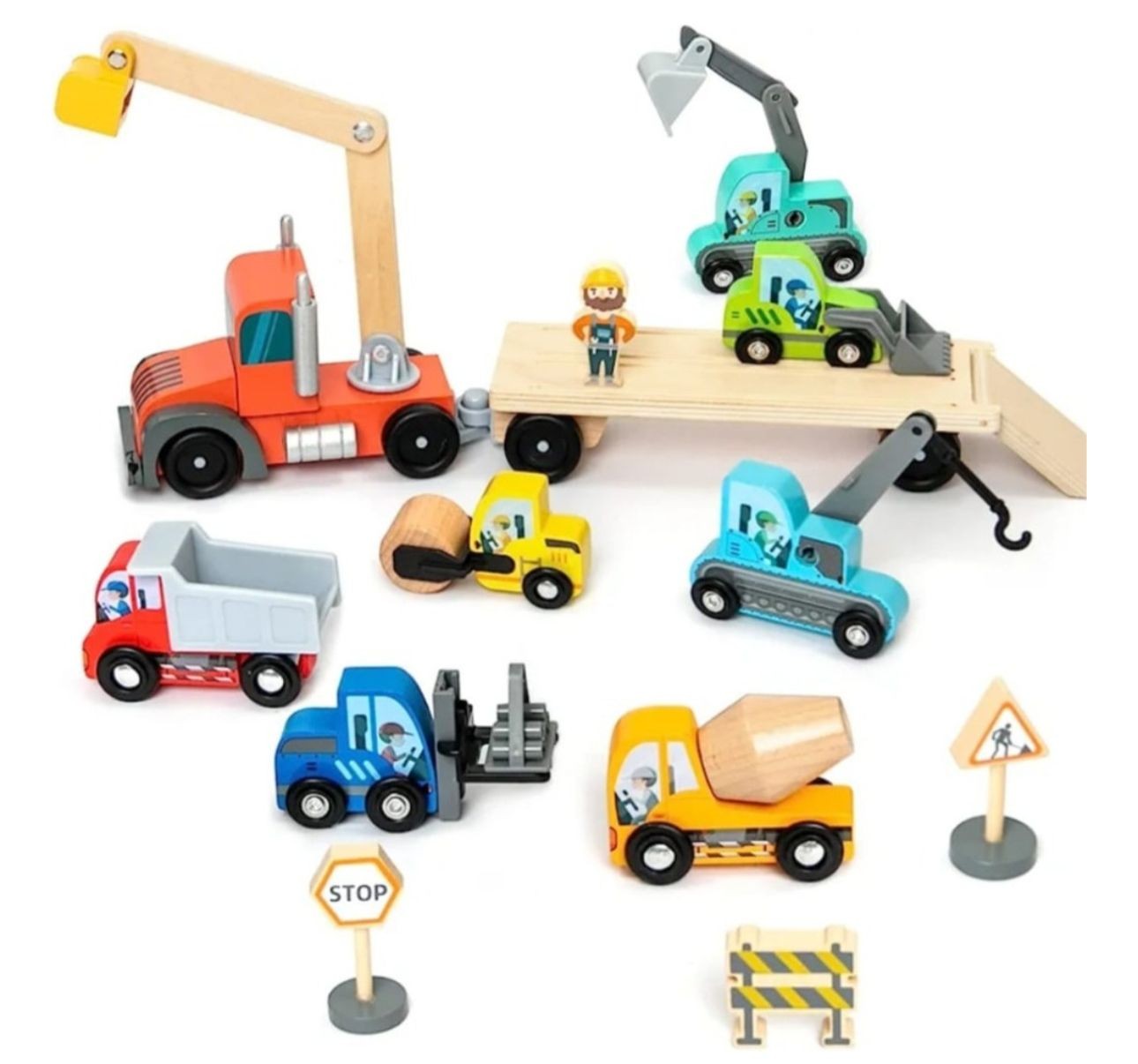 Vehículo De Construcción  De Madera  Con Remolque 14 Piezas