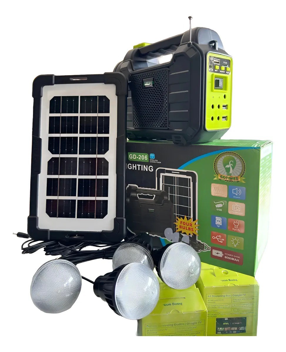 Kit Emergencia Linterna Solar Con Ampolletas Mp3 Radio cargador