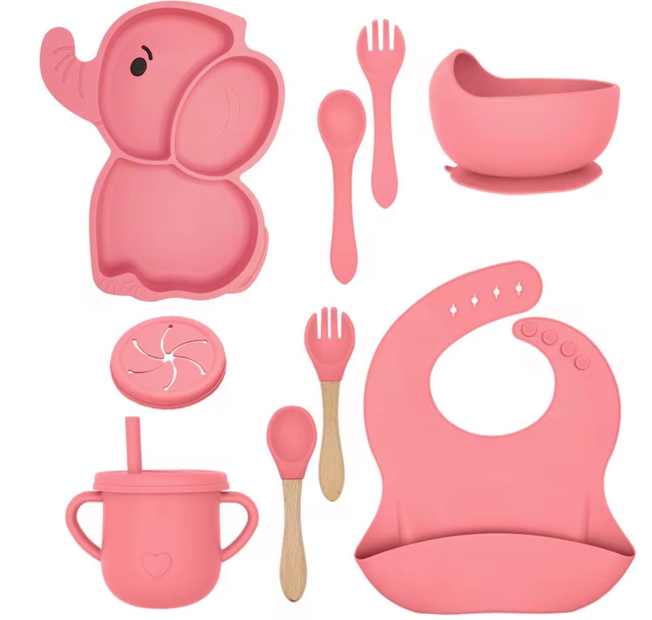 Set Alimentacion Silicona Bebe 10 Piezas Antideslizante elefante