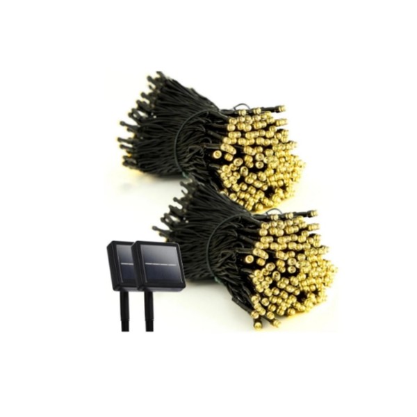 Pack X2 Luces Guirnaldas Solares Navidad 100 Led 10 Metros Luces Amarillo