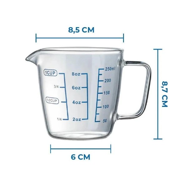 Taza Medidora De Vidrio, Jarra Medidora 250 Ml