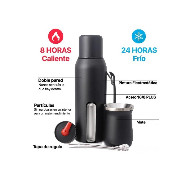 Termo Mate Set Matero Mate 1 l Acero Inox + Vaso Y Tapa