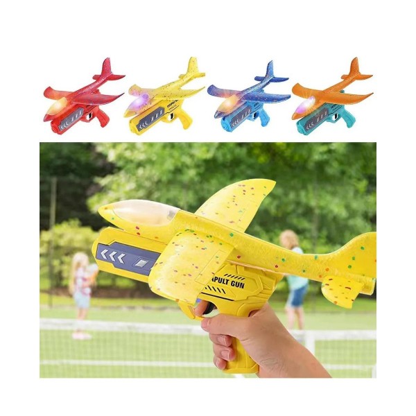 Pistola Juguete Catapulta Lanza Aviones Con Luces Para Niños