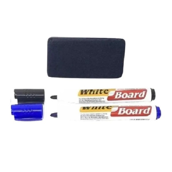Set 2 Plumones Marcadores + Borrador Para Pizarra Acrílica