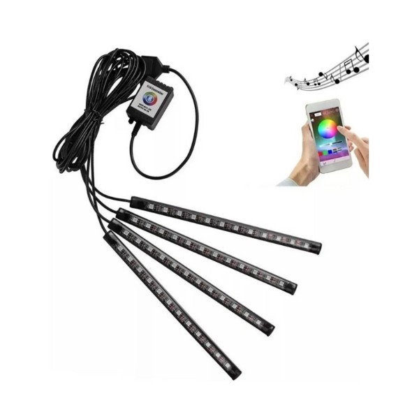 Juego De Tiras Led Rgb Multicolor  Bluetooth Interior Auto