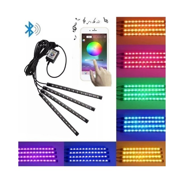 Juego De Tiras Led Rgb Multicolor  Bluetooth Interior Auto