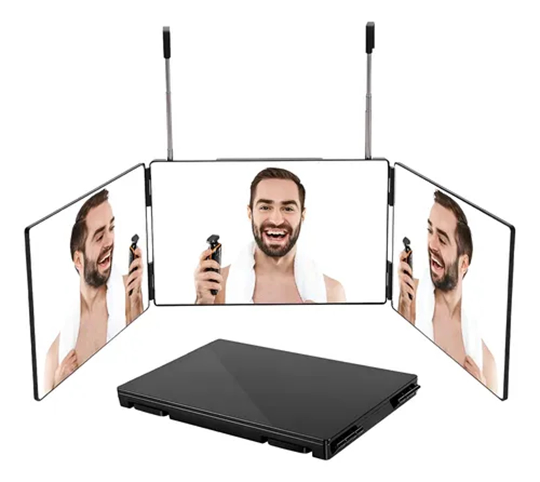 Espejo De 3 Vías De Corte De Pelo Triple De 360 Con Ganchos