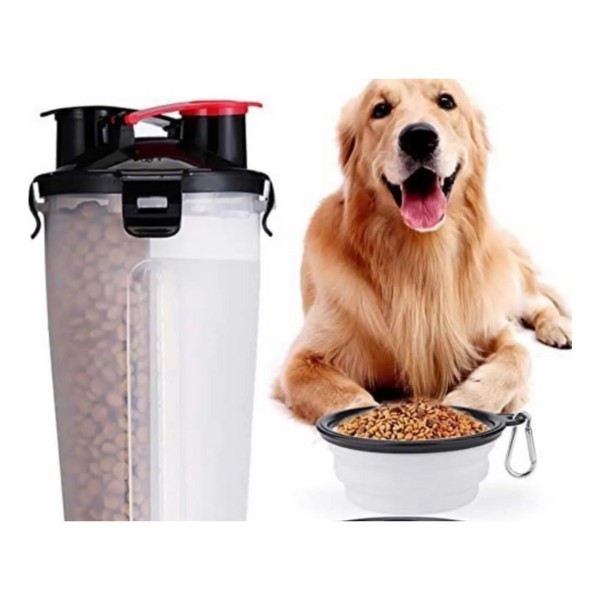 Botella 2 En 1 Para Comida Y Agua Perros Mascota + Plato