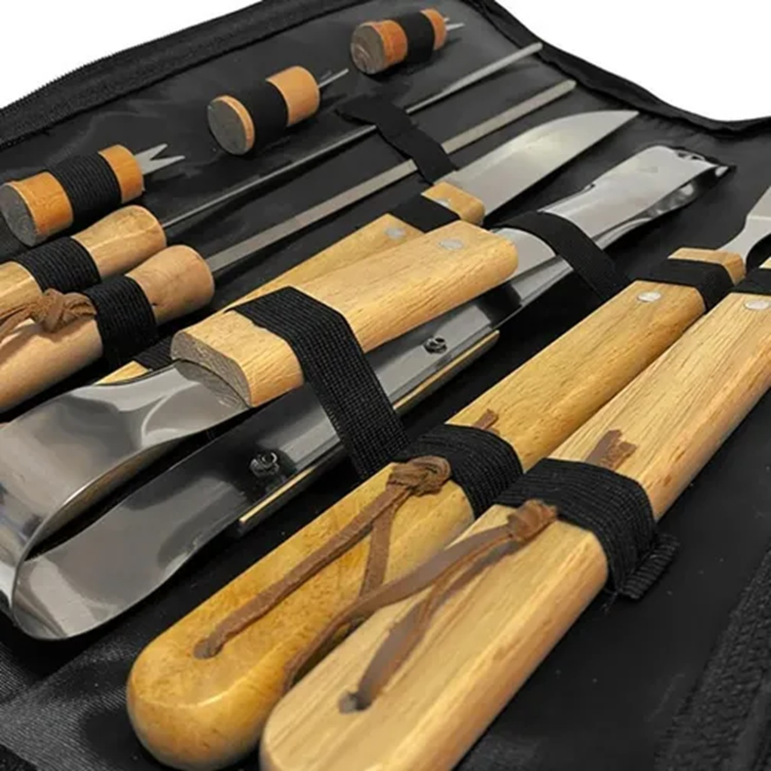 Set Parrillero 10 Herramientas Con Bolso Kit Asado