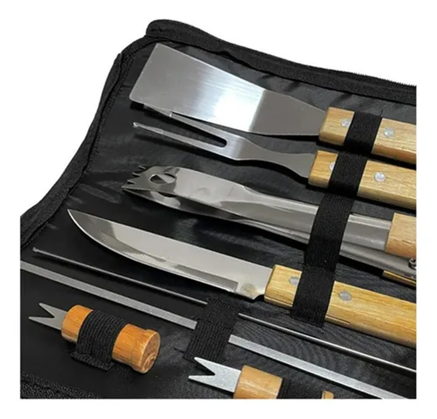 Set Parrillero 10 Herramientas Con Bolso Kit Asado