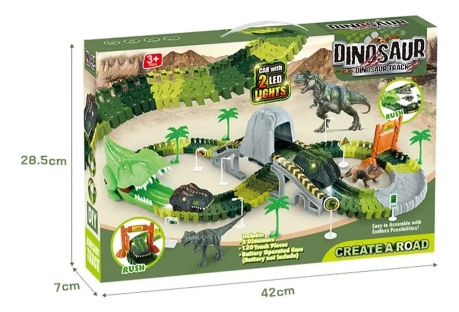 Pista Auto Dinosaurio Flexible Con Luz Led Juguete Niños
