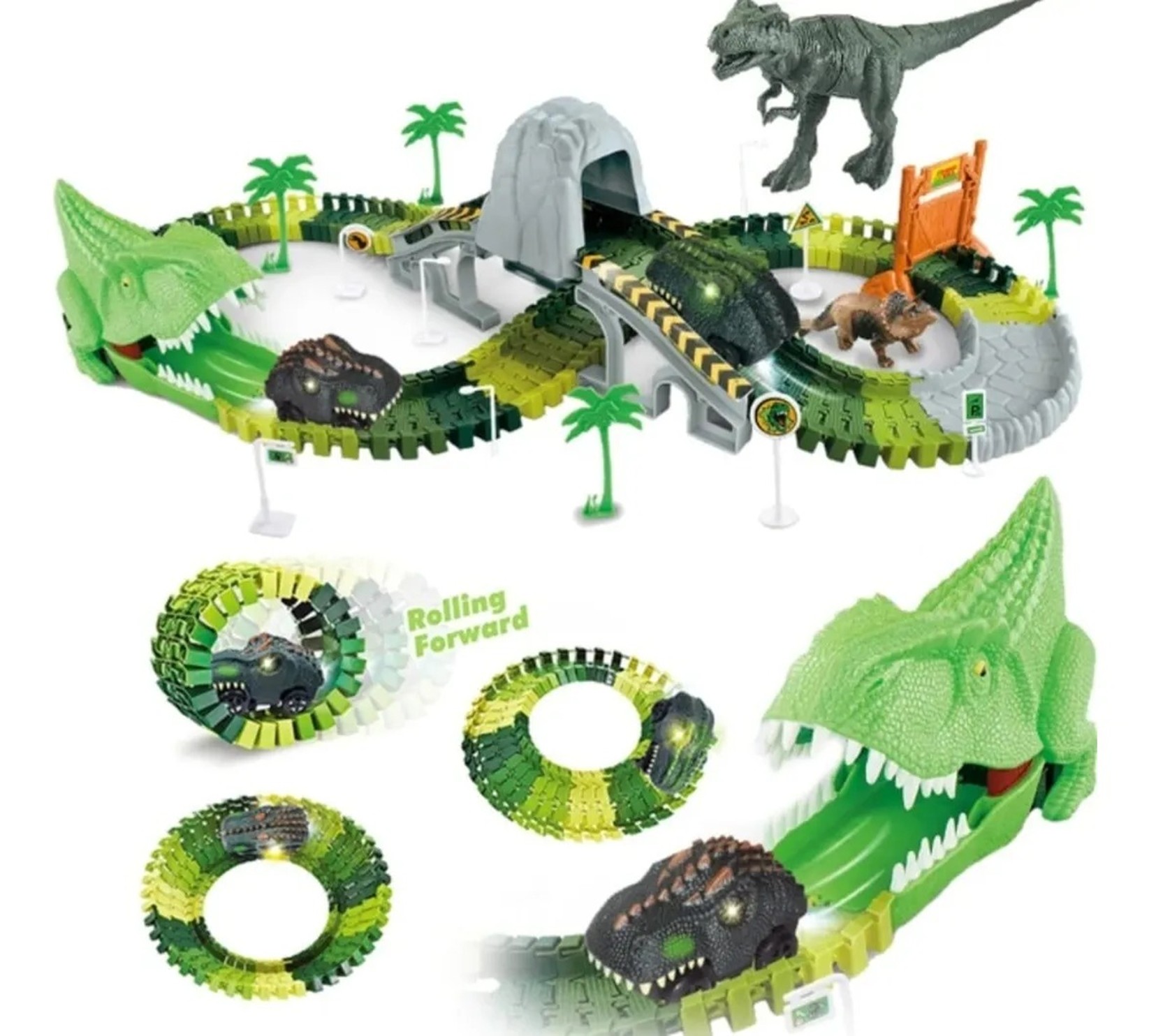 Pista Auto Dinosaurio Flexible Con Luz Led Juguete Niños