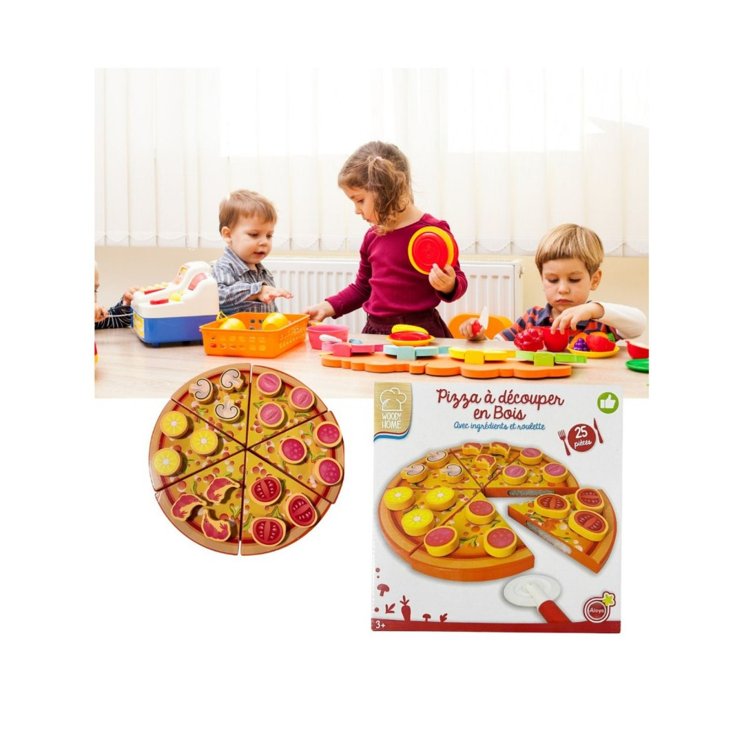Pizza Armar Y Cortar Juguete Madera Didáctico
